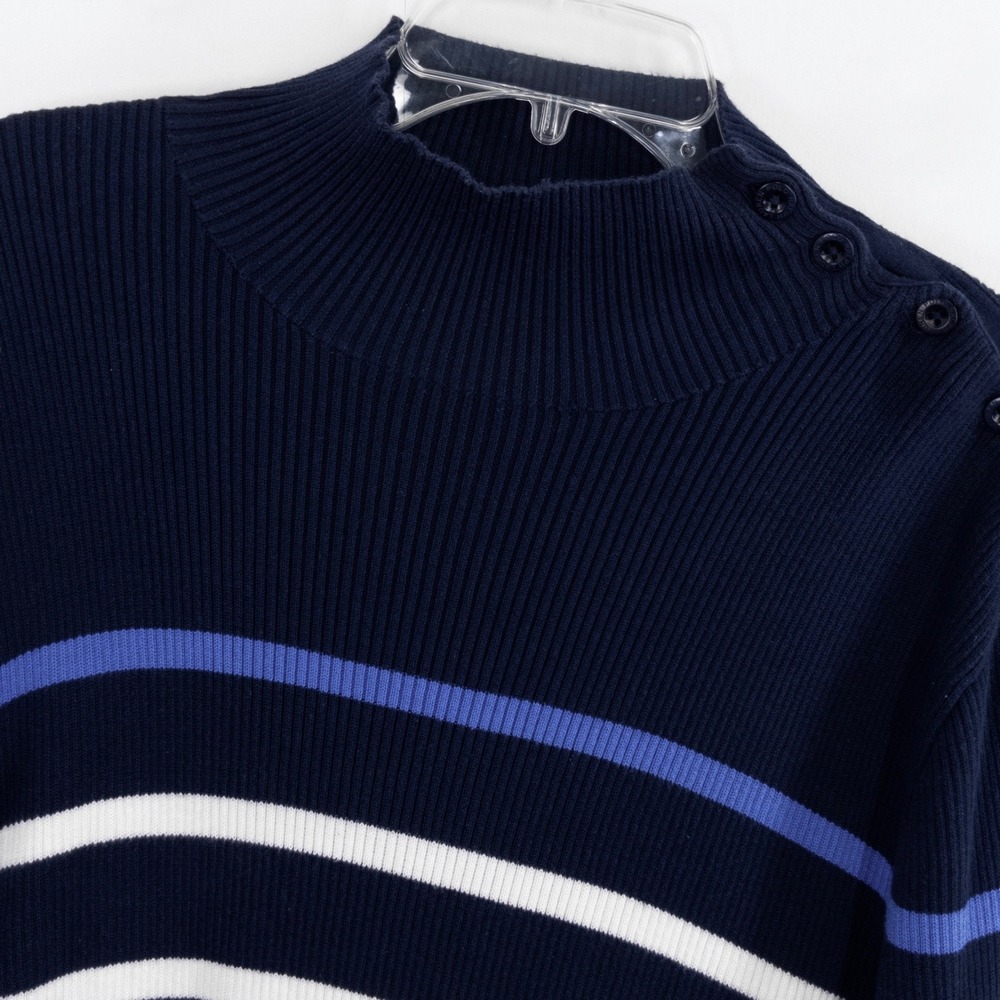 Polo Ralph Lauren Women's XL Navy Shoulder Mock Neck Sweater Striped Pima Cotton